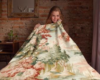 Elegant Home Decor Cozy Living Room Throw Pastoral Landscape Cottage Core English Countryside Blanket Soft Velveteen Microfiber Decorative