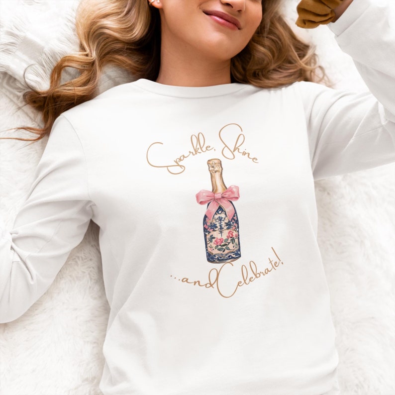 festive champaign design shirt Sparkle Shine and Celebrate long sleeve holiday t-shirt