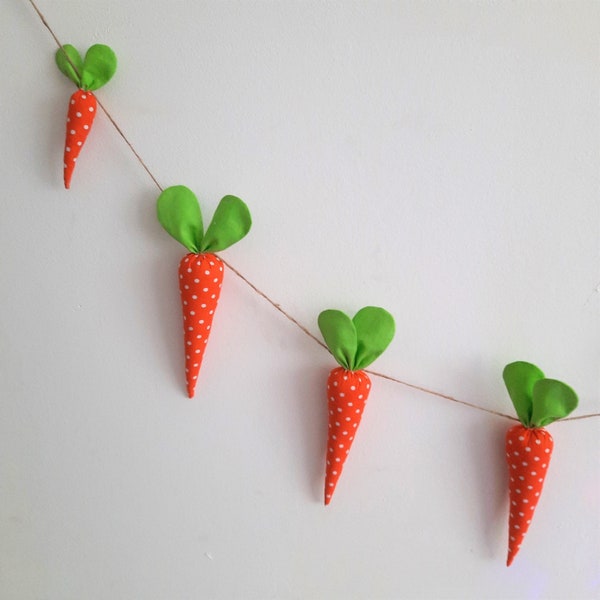 Carrot garland Ester Fabric carrots Decorations Spring Decor Handmade orange garland on the wall Fabric vegetables