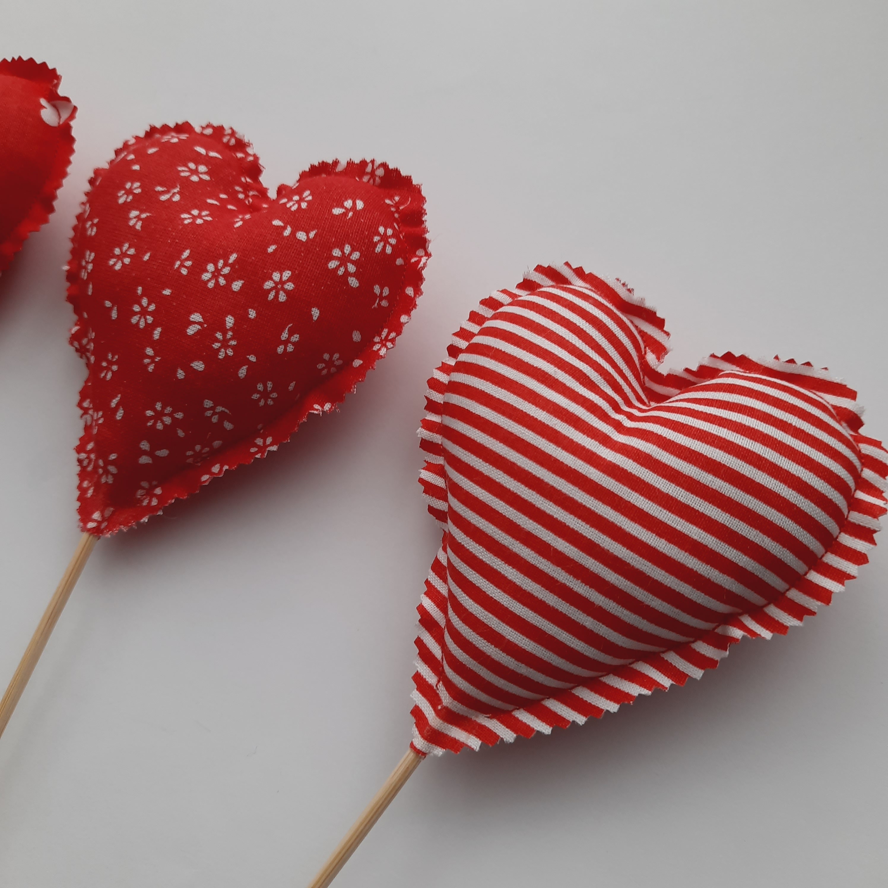 Heart on a Stick Fabric Heart Decorations Table Decor Heart Topper Red