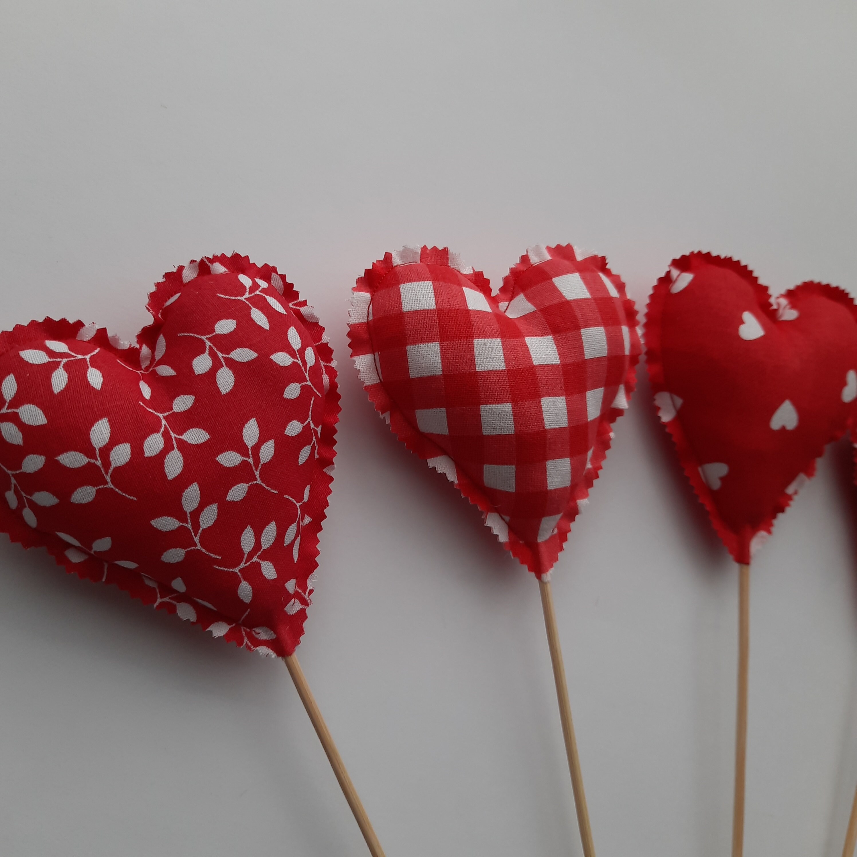 Heart on a Stick Fabric Heart Decorations Table Decor Heart Topper Red