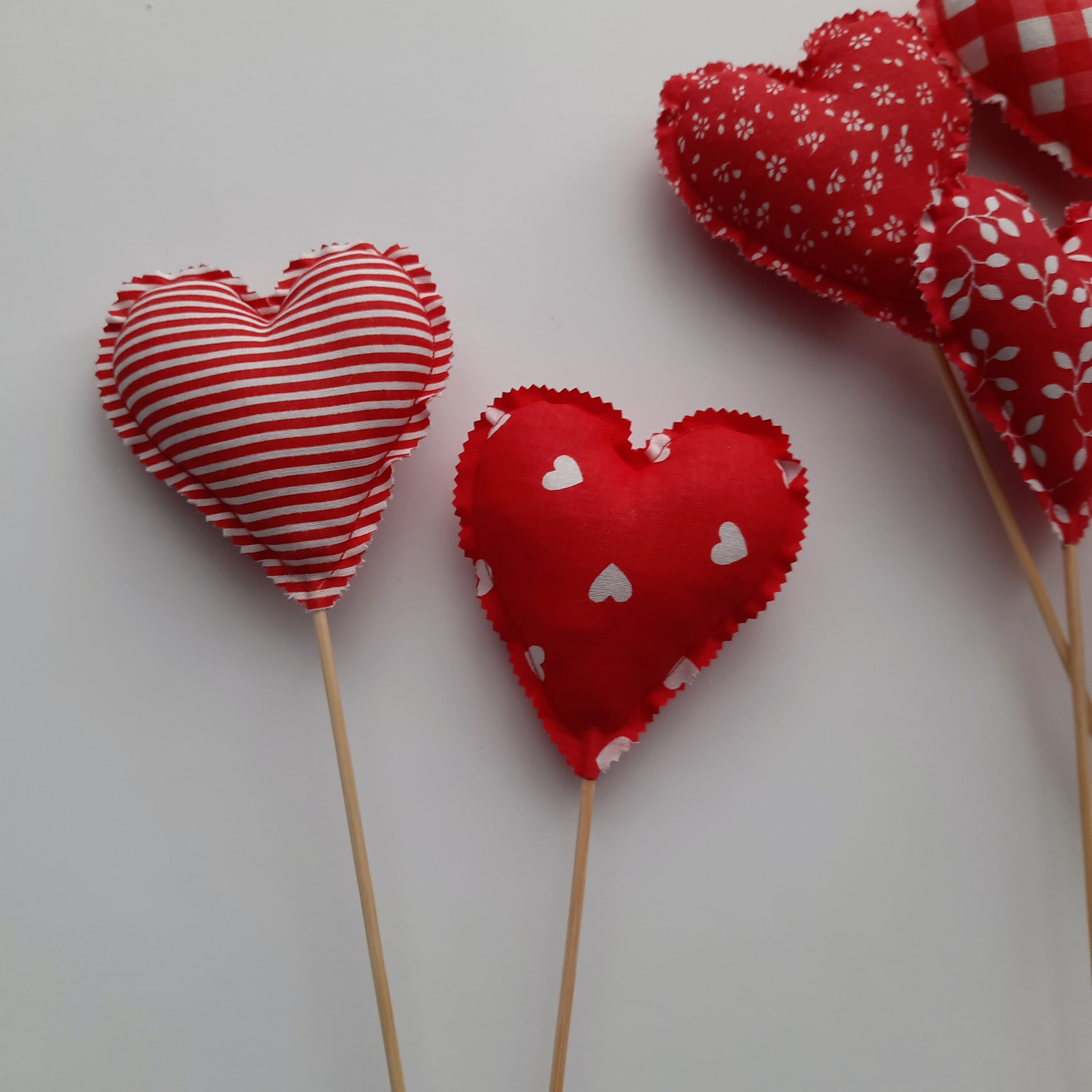 Heart on a Stick Fabric Heart Decorations Table Decor Heart Topper Red