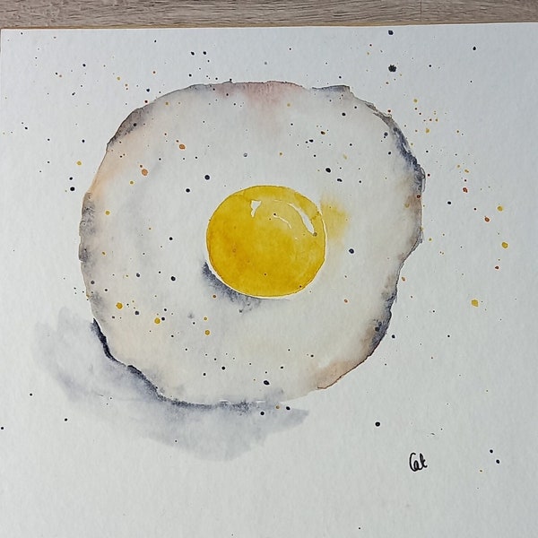 aquarelle originale prête à accrocher Oeuf au plat