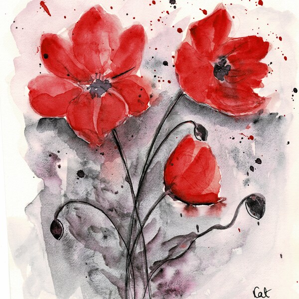 Carte peinture aquarelle coquelicots