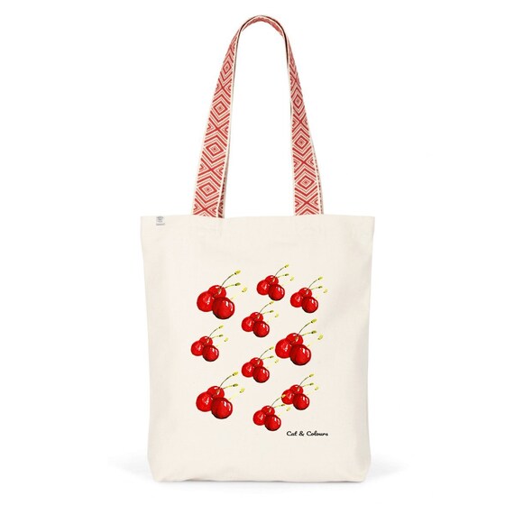 【新品未開封】Cherry-Pattern Scarf & Tote Set More Cherries! Ethnic Tote Bag - Etsy
