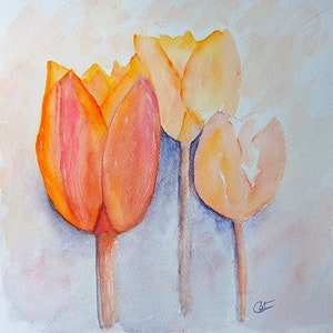 Tulipes Oranges aquarelle originale