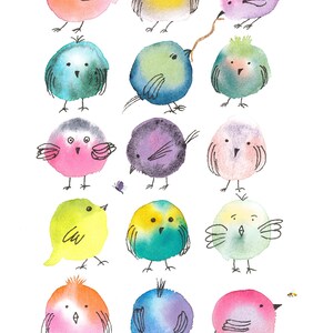 carte impression d'art Aquarelle Piou-pious