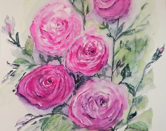 Original-Aquarell der Süße der Rosen