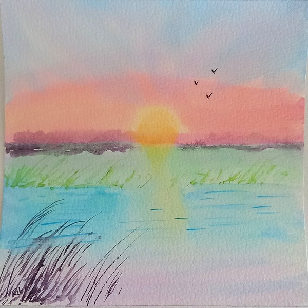 Peinture aquarelle originaleLever de soleil