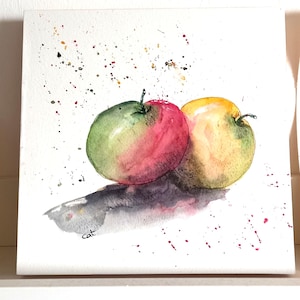 Originale Aquarell-Äpfel, fertig zum Auftragen