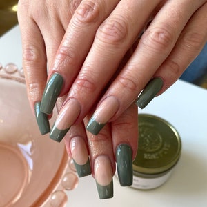 Kaki green reusable press on nails Handmade professional products