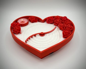 Valentine's Day Motorized Zen Garden - Automatic Zen Garden Sand Bowl - Auto Zen Heart - Automatic Heart Zen - Kinetic Art