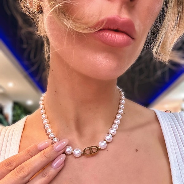 Pearl Choker Necklace & bracelet earrings Set 3pcs gift for her jewellery set