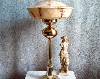 Sunray Tower - Large Art Deco table lamp brass lamp Art Deco table lamp floor lamp marbled opal glass dome restored around 1910