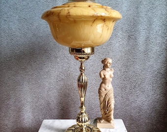 Large Art Nouveau table lamp solid brass original Art Nouveau Art Deco table lamp lamp marbled opal glass restored around 1910