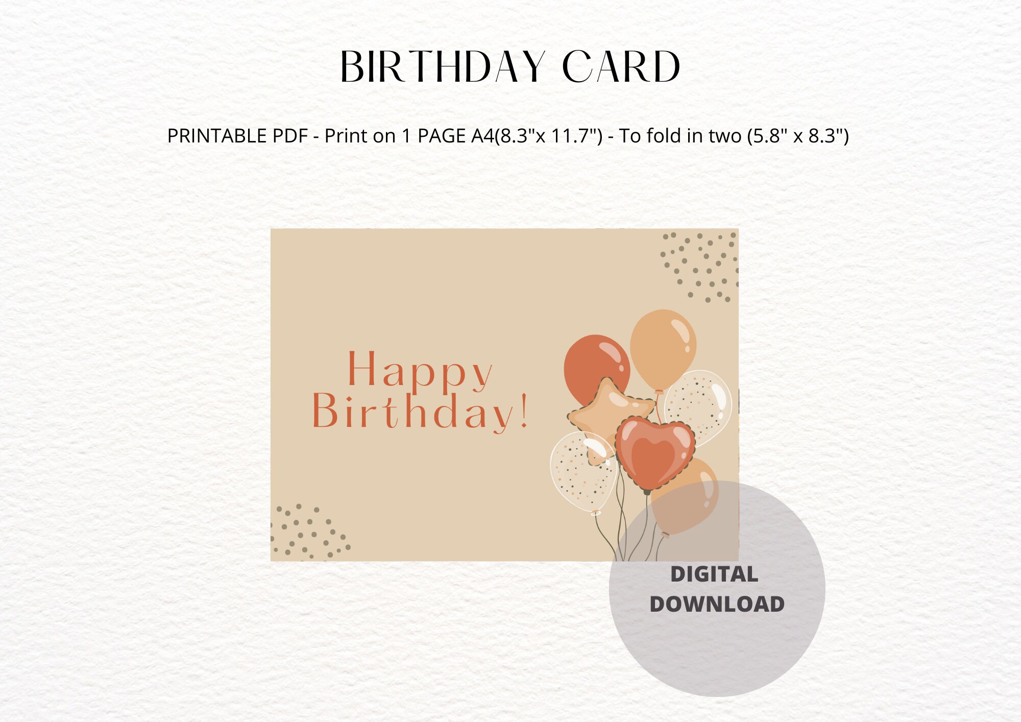 Printable Birthday Card Template, Instant Download 5.8 X 8.3 Inch Cards ...