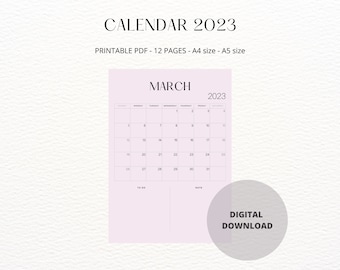 Kalender 2023, minimalistische kalender, A4-formaat, eenvoudig, afdrukbaar