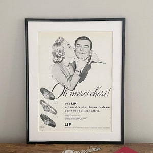 Vintage French Lip watch ad poster, 1950s decor gift for watch lovers, original page 36 June 1956, FRAME NOT INCLUDED