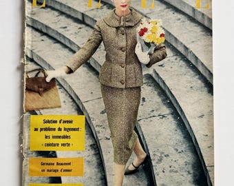 Vintage French ELLE magazine, fashion illustrations February 1956, PAGES DETACHED