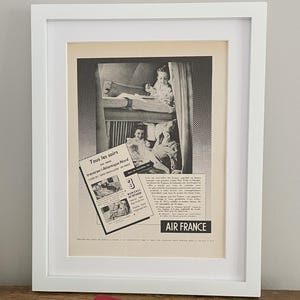 Air France poster, vintage airline advertising for office decor, unique travel lover gift, original 1954 page, FRAME NOT INCLUDED
