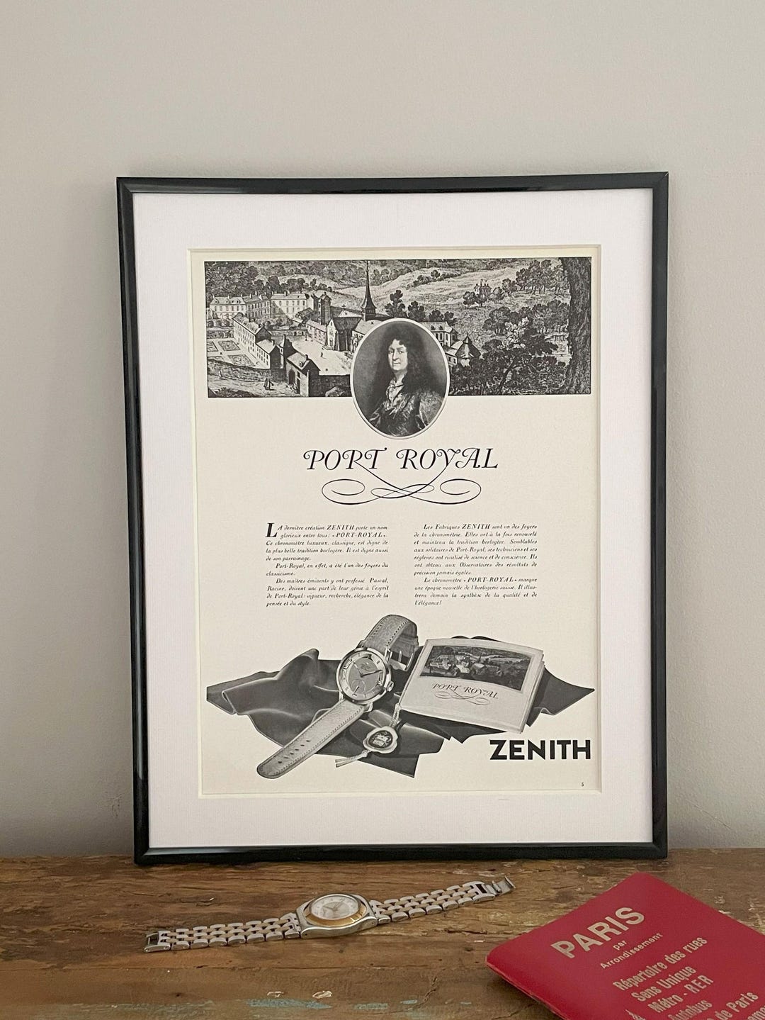 Vintage Zenith Watch Ad Poster, 1956 Port Royal Print, FRAME NOT