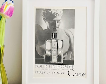 Anuncio vintage de perfume Caron de 1954, impresión de revista francesa. MARCO NO INCLUIDO.