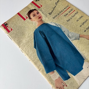 Vintage Elle magazine, August 1954, French fashion illustration, PAGES DETACHED image 2