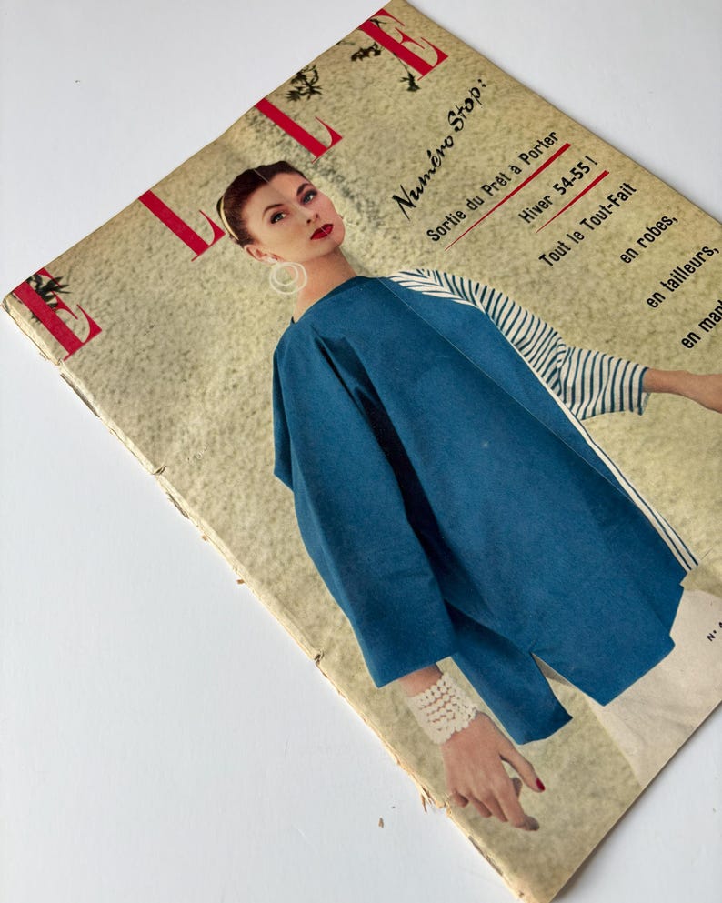 Vintage Elle magazine, August 1954, French fashion illustration, PAGES DETACHED image 2
