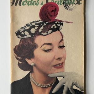 Vintage French Magazine 1954, Mode & Travaux, collage paper and scrapbooking, fashion illustration, March issue