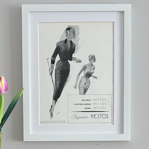 1954 Dessous Französische Werbung, Kestos Vintage-Poster für Glamour-Wohnkultur, Geschenk für Sie, Originalseite, OHNE RAHMEN