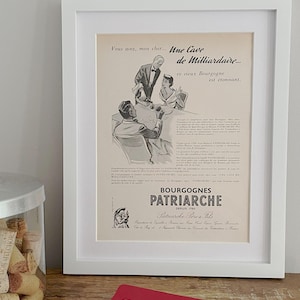 Vintage französisches Weinreklameplakat, burgunderfarbenes Weinbardekor, originale Seite 104 der Zeitschrift Juni 1954, RAHMEN NICHT INBEGRIFFEN