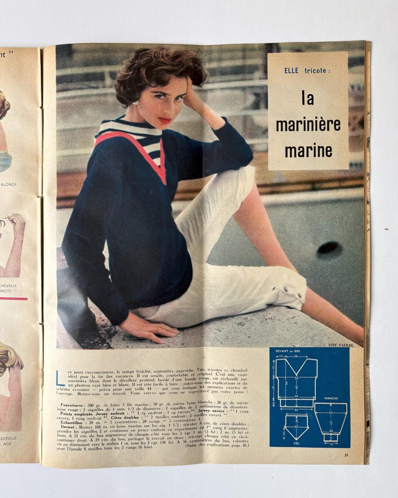 Vintage Elle magazine, August 1954, French fashion illustration, PAGES DETACHED image 8