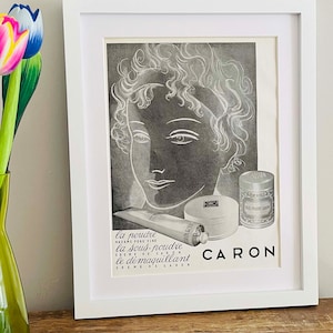 Cartel publicitario francés de Caron de 1954 para amantes de los cosméticos y los perfumes, decoración antigua para el hogar, página original 16 de enero de 1954, MARCO NO INCLUIDO