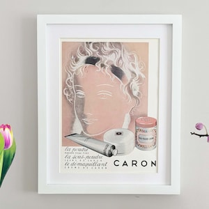 Cartel publicitario francés de Caron de 1954 para amantes de los cosméticos y los perfumes, decoración antigua para el hogar, página original de marzo de 1954, MARCO NO INCLUIDO