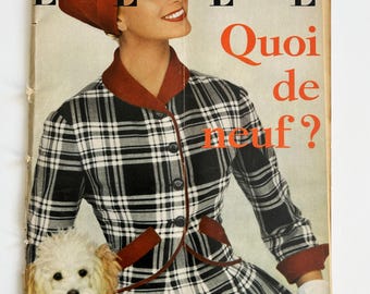 Vintage French ELLE Magazine, August 1956, fashion illustrations, PAGES DETACHED