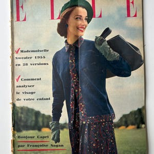 Revista francesa vintage Elle, colagem de ilustração de moda antiga, papel para scrapbooking, 4 de outubro de 1954, PÁGINAS DESTACADAS