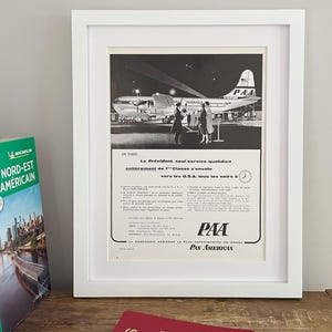 Vintage Pan Am Luftfahrt Werbung, Plakat für Flugzeug Liebhaber, alte französische Zeitschrift Originalseite 28 April 1956, RAHMEN NICHT INBEGRIFFEN