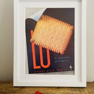 Vintage French Lu biscuit poster, retro food wall art for kitchen decor, original page 1954, FRAME NOT INCLUDED