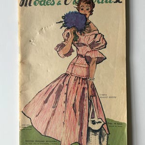 Revista francesa vintage de 1954, Mode & Travaux, colagem e scrapbooking, ilustração de moda, edição de junho