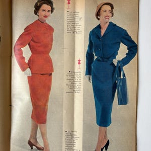 Vintage Elle magazine, August 1954, French fashion illustration, PAGES DETACHED image 5