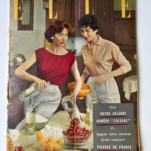 Revista francesa Elle vintage, 1954, 2 de agosto, ilustração de moda feminina, presentes vintage, arte francesa, PÁGINAS DESTACADAS, danos na lombada