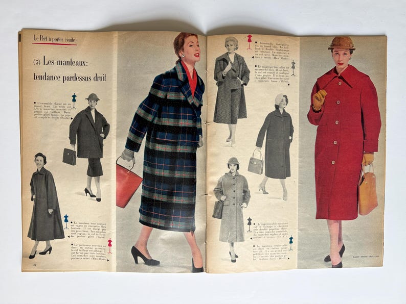 Vintage Elle magazine, August 1954, French fashion illustration, PAGES DETACHED image 6