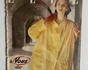 Vintage French Elle magazine, 1952, October 13th, women fashion illustration, vintage gifts, French art, PAGES DETACHED, spine damage