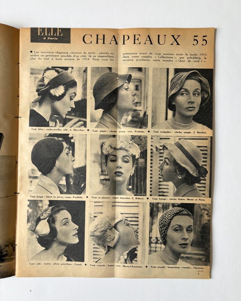 Vintage Elle magazine, August 1954, French fashion illustration, PAGES DETACHED image 3