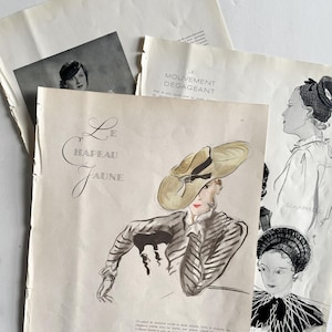 1930 French fashion illustration, vintage Parisian art for home decor, original magazine pages , March 1935