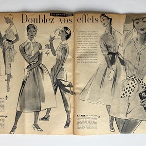Vintage Elle magazine, August 1954, French fashion illustration, PAGES DETACHED image 7