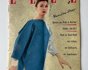 Vintage Elle magazine, August 1954, French fashion illustration, PAGES DETACHED