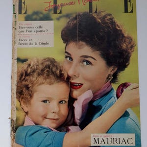 Revista francesa vintage, 24 de dezembro de 1951, revista Elle, ilustração de moda feminina, presentes vintage, arte francesa, ALGUMAS PÁGINAS DESTACADAS