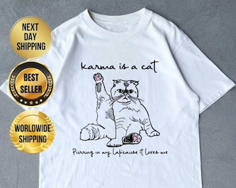 Karma ist eine Katze T-Shirt, Katzenliebhaber-T-Shirt, Katzenliebhaber-Geschenk-T-Shirt, Katzen-Mama-Shirt, Konzert-T-Shirt, Grafik-T-Shirt Swiftie Merch Tour-Shirt