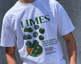 Limes Graphic Tee, Groenten Shirt, Fruit Shirt, Citroen Shirt, Unisex Sweatshirt, Cadeau voor dames en heren, Retro-stijl Vintage Unisex T-shirt